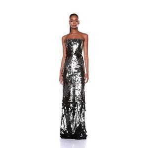 Bronx and banco farah strapless gunmetal gown black silver XL(US10)